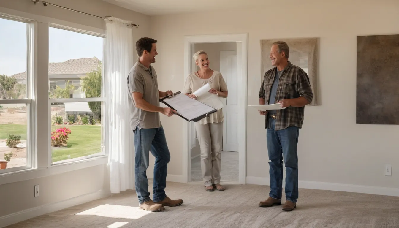 Friendly provider and homeowner checking a new window in a stucco ranch home in Antioch